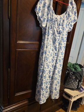 Tik Tok White Maxi Dress with Blue Floral Print
